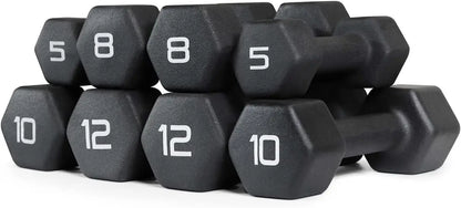 Black Neoprene Dumbbell Set, Non-Slip & Hex Shape, Great for Muscle Toning, Strength Building & Weight Loss