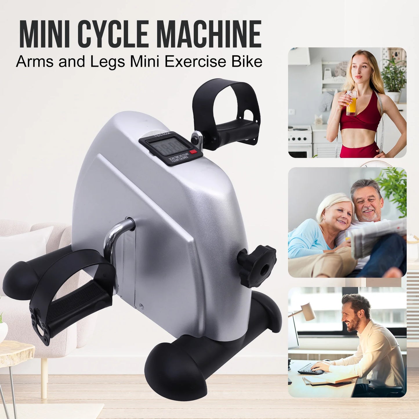 Mini Pedal Exercise Bike Portable Fitness Cycling Exerciser Under Desk Bicycle Trainer LCD Display Bodybuilding Stationary Foot