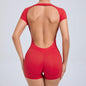 Women's One-piece Yoga Jumpsuit Short Sleeve Open Back Slim Fit Sports Outfit Tights Quick-drying Hip Lift Gym Fitness Clothes