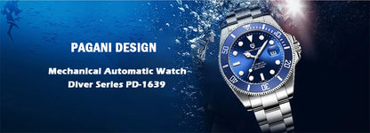 PAGANI DESIGN Business Mechanical Automatic Watch Men's Stainless Steel Waterproof Rotating Ceramic bezel PD-1662 Gift Watch+Box