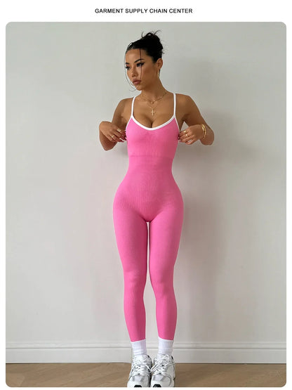 Sexy Cross Back Strappy Jumpsuit Women Gym Set Training Yoga Suit Sportswear One Piece Sports Jumpsuit Fitness Workout Bodysuits
