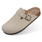 Comwarm Fashion Women's Suede Mules Slippers Men Clogs Cork Insole Sandals With Arch Support Outdoor Beach Slides Home Shoes