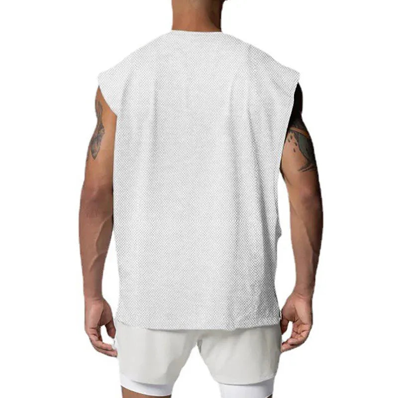 Large cuffs Open Side Cut Off Gym Tank Top Men Mesh Breathable Vest Running Sleeveless Quick Dry Sports Fitness summer Clothing