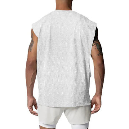 Large cuffs Open Side Cut Off Gym Tank Top Men Mesh Breathable Vest Running Sleeveless Quick Dry Sports Fitness summer Clothing