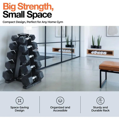 Weights Dumbbells Set with Rack - 150 lb Rubber-Coated Dumbbells for Easy Grip
