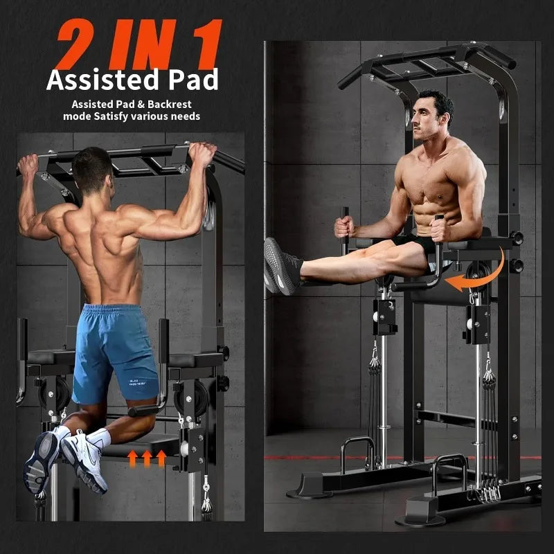 Home Power Tower Pull Up Bar Station ,Height Adjustable Dip Stands, Workout Equipment for Home Gym Strength Training