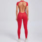 Women's One-piece Yoga Jumpsuit Short Sleeve Open Back Slim Fit Sports Outfit Tights Quick-drying Hip Lift Gym Fitness Clothes