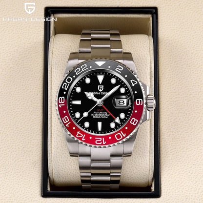 PAGANI DESIGN Business Mechanical Automatic Watch Men's Stainless Steel Waterproof Rotating Ceramic bezel PD-1662 Gift Watch+Box