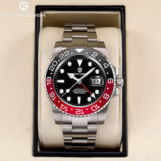 PAGANI DESIGN Business Mechanical Automatic Watch Men's Stainless Steel Waterproof Rotating Ceramic bezel PD-1662 Gift Watch+Box