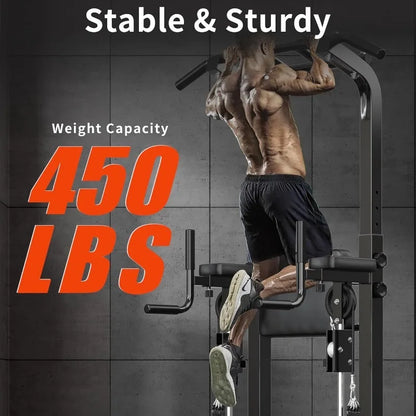 Home Power Tower Pull Up Bar Station ,Height Adjustable Dip Stands, Workout Equipment for Home Gym Strength Training