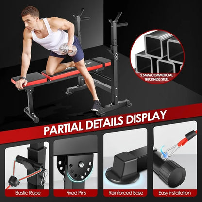 OPPSDECOR 660lbs 6 in 1 Weight Bench Set with Squat Rack Adjustable Workout Bench with Leg Developer Preacher Curl Rack Training