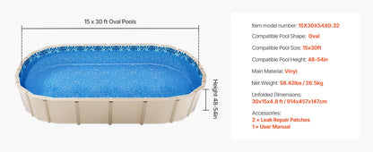 SucceBuy 18-Foot-by-33-Foot Oval Pool Liner for Overlap Above Ground Swimming Pools 48-to-54in Wall Height Standard Gauge Vinyl