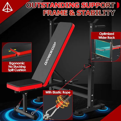 OPPSDECOR 660lbs 6 in 1 Weight Bench Set with Squat Rack Adjustable Workout Bench with Leg Developer Preacher Curl Rack Training