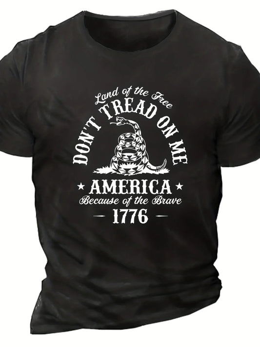 Men's Patriotic Snake & American Flag Graphic T-Shirt - Soft 100% Cotton, Casual Round Neck Short Sleeve