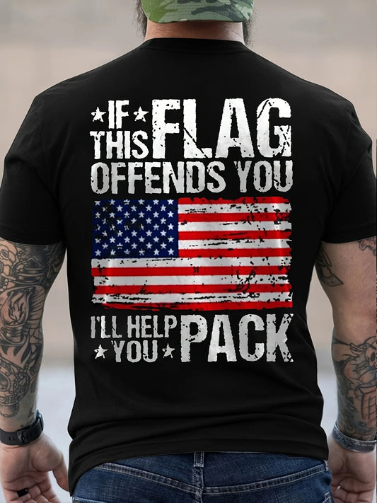 Men's Patriotic American Flag Graphic T-Shirt, 100% Cotton, Casual Round Neck, Distressed Print