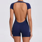 Women's One-piece Yoga Jumpsuit Short Sleeve Open Back Slim Fit Sports Outfit Tights Quick-drying Hip Lift Gym Fitness Clothes