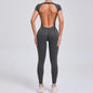 Women's One-piece Yoga Jumpsuit Short Sleeve Open Back Slim Fit Sports Outfit Tights Quick-drying Hip Lift Gym Fitness Clothes