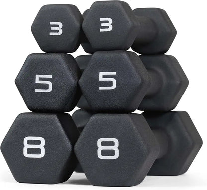 Black Neoprene Dumbbell Set, Non-Slip & Hex Shape, Great for Muscle Toning, Strength Building & Weight Loss