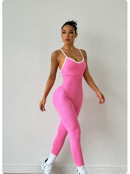 Sexy Cross Back Strappy Jumpsuit Women Gym Set Training Yoga Suit Sportswear One Piece Sports Jumpsuit Fitness Workout Bodysuits