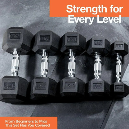Weights Dumbbells Set with Rack - 150 lb Rubber-Coated Dumbbells for Easy Grip