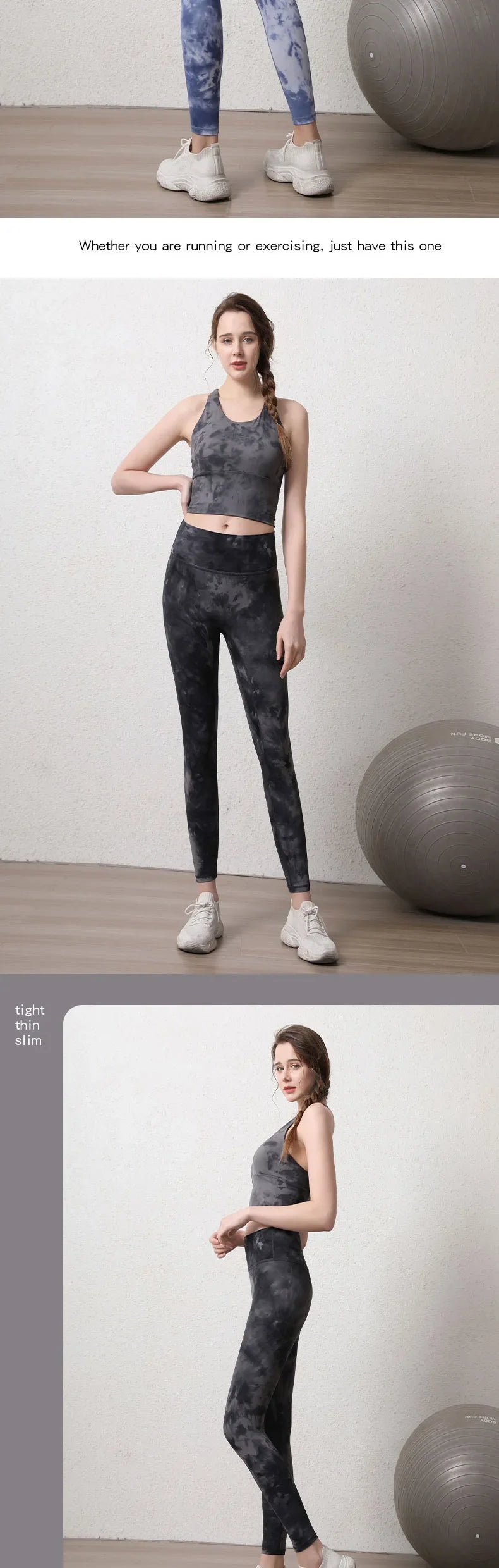 Women's High-Waist Hip-Lifting Seamless Yoga Sets Tie-Dye Sports Fitness Workout Gym Leggings with Beauty Back Bra Suits