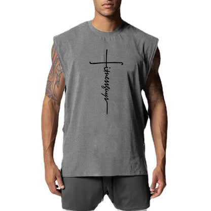 Large cuffs Open Side Cut Off Gym Tank Top Men Mesh Breathable Vest Running Sleeveless Quick Dry Sports Fitness summer Clothing