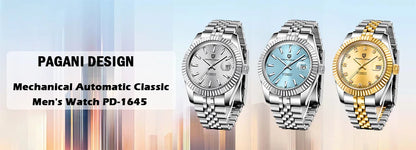 PAGANI DESIGN Business Mechanical Automatic Watch Men's Stainless Steel Waterproof Rotating Ceramic bezel PD-1662 Gift Watch+Box