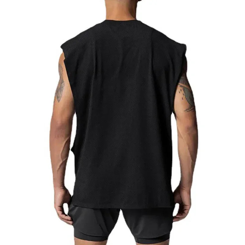 Large cuffs Open Side Cut Off Gym Tank Top Men Mesh Breathable Vest Running Sleeveless Quick Dry Sports Fitness summer Clothing