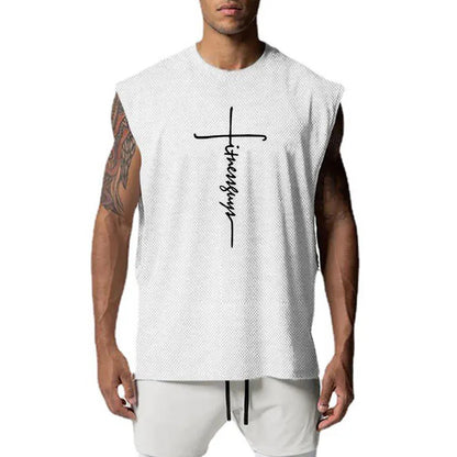 Large cuffs Open Side Cut Off Gym Tank Top Men Mesh Breathable Vest Running Sleeveless Quick Dry Sports Fitness summer Clothing