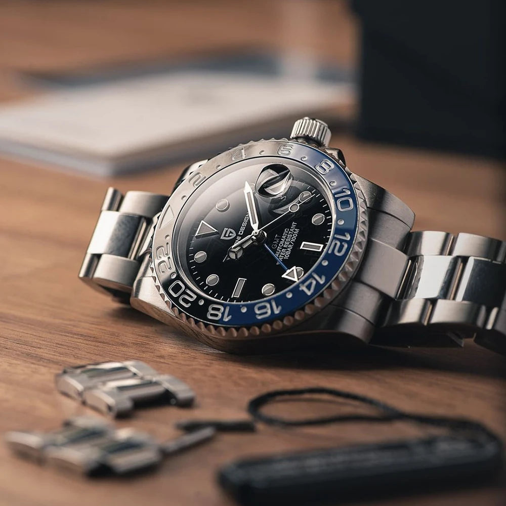PAGANI DESIGN Business Mechanical Automatic Watch Men's Stainless Steel Waterproof Rotating Ceramic bezel PD-1662 Gift Watch+Box