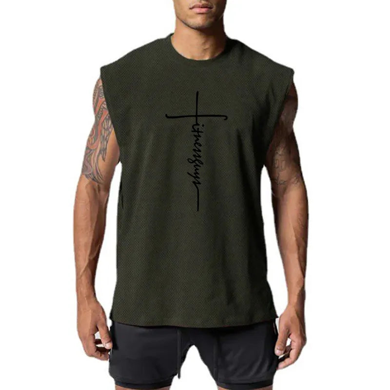 Large cuffs Open Side Cut Off Gym Tank Top Men Mesh Breathable Vest Running Sleeveless Quick Dry Sports Fitness summer Clothing