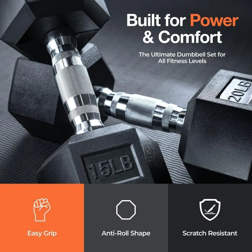 Weights Dumbbells Set with Rack - 150 lb Rubber-Coated Dumbbells for Easy Grip