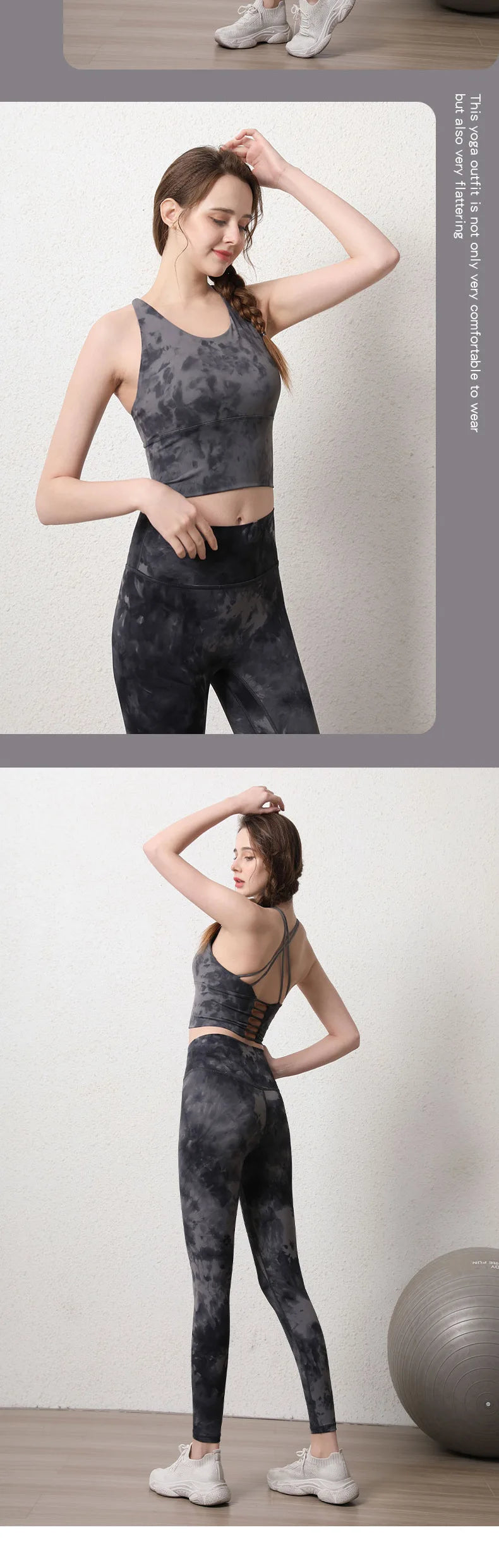 Women's High-Waist Hip-Lifting Seamless Yoga Sets Tie-Dye Sports Fitness Workout Gym Leggings with Beauty Back Bra Suits