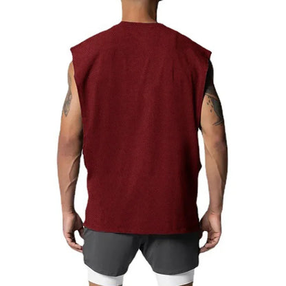 Large cuffs Open Side Cut Off Gym Tank Top Men Mesh Breathable Vest Running Sleeveless Quick Dry Sports Fitness summer Clothing