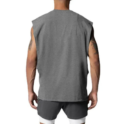 Large cuffs Open Side Cut Off Gym Tank Top Men Mesh Breathable Vest Running Sleeveless Quick Dry Sports Fitness summer Clothing