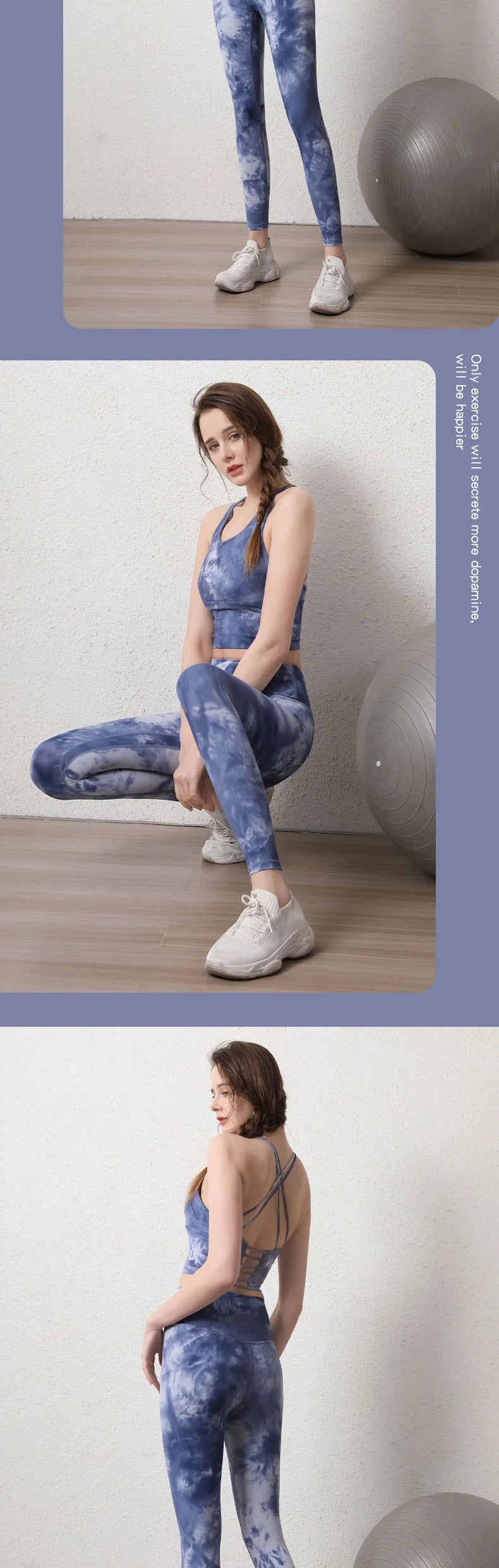 Women's High-Waist Hip-Lifting Seamless Yoga Sets Tie-Dye Sports Fitness Workout Gym Leggings with Beauty Back Bra Suits
