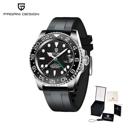 PAGANI DESIGN Business Mechanical Automatic Watch Men's Stainless Steel Waterproof Rotating Ceramic bezel PD-1662 Gift Watch+Box