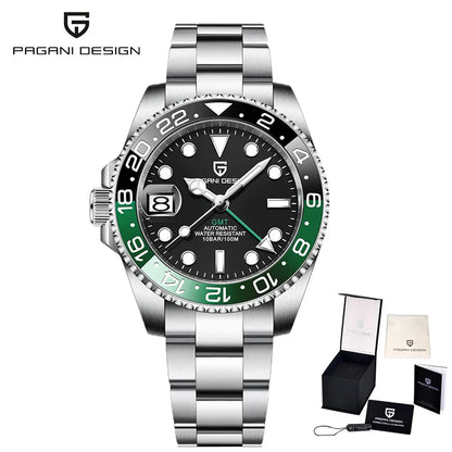 PAGANI DESIGN Business Mechanical Automatic Watch Men's Stainless Steel Waterproof Rotating Ceramic bezel PD-1662 Gift Watch+Box