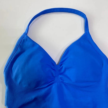 2 Pieces Impact Sports Set Women Backless Tank Tops High Waist Scrunch Seamless Shorts Sport Suit Gym Set Sportswear Workout Set