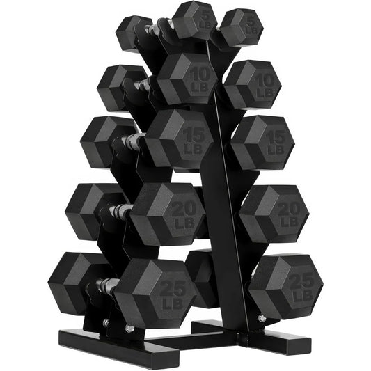 Weights Dumbbells Set with Rack - 150 lb Rubber-Coated Dumbbells for Easy Grip