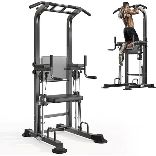 Home Power Tower Pull Up Bar Station ,Height Adjustable Dip Stands, Workout Equipment for Home Gym Strength Training