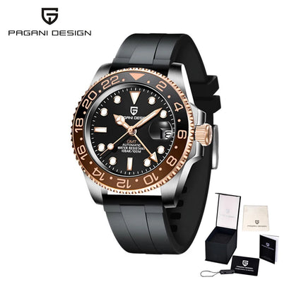 PAGANI DESIGN Business Mechanical Automatic Watch Men's Stainless Steel Waterproof Rotating Ceramic bezel PD-1662 Gift Watch+Box
