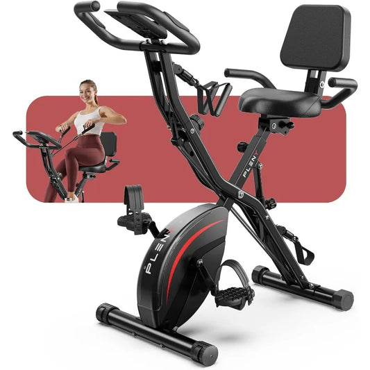 Pleny Folding Exercise Bike, 5 IN 1 Stationary Bike 6.6 LBS Flywheel Exercise Bike, Indoor Workout Bike 330LB Weight Capacity