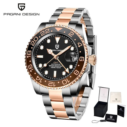 PAGANI DESIGN Business Mechanical Automatic Watch Men's Stainless Steel Waterproof Rotating Ceramic bezel PD-1662 Gift Watch+Box