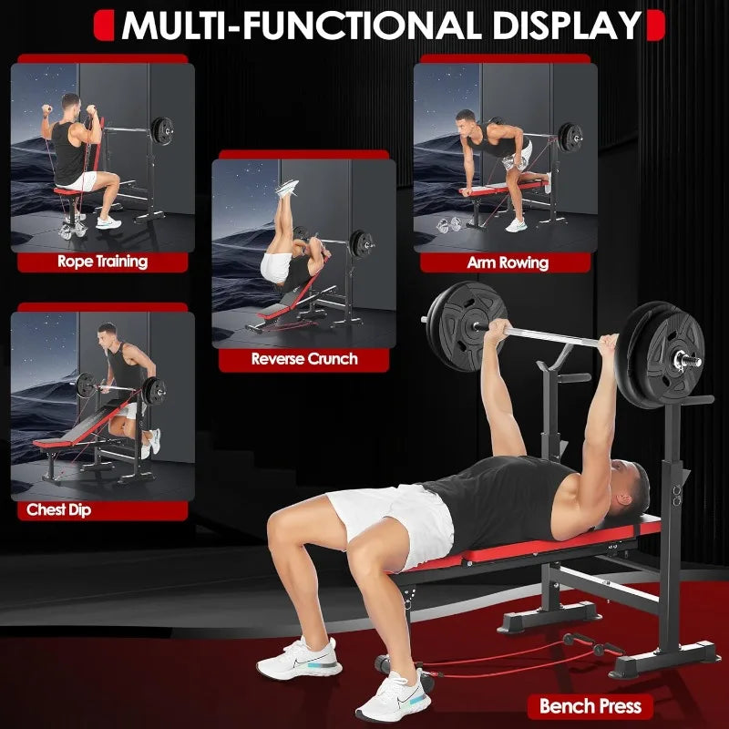OPPSDECOR 660lbs 6 in 1 Weight Bench Set with Squat Rack Adjustable Workout Bench with Leg Developer Preacher Curl Rack Training