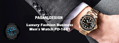 PAGANI DESIGN Business Mechanical Automatic Watch Men's Stainless Steel Waterproof Rotating Ceramic bezel PD-1662 Gift Watch+Box