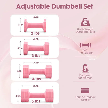 Adjustable Dumbbell Set, 4 in 1 Free Weights Dumbbells Set for Women, 2lb 3lb 4lb 5lb